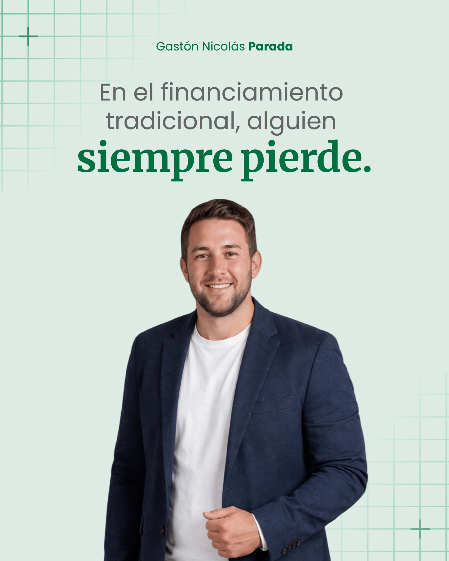 Placa de LinkedIn con foto: en el financiamiento tradicional, alguien siempre pierde